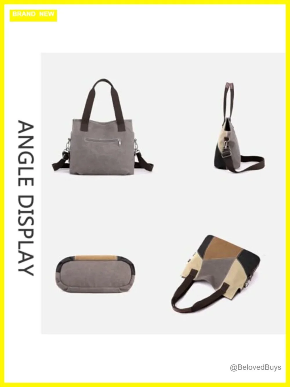 Large Canvas Color-block Crossbody Tote Bag Shoulder Shopping Bag